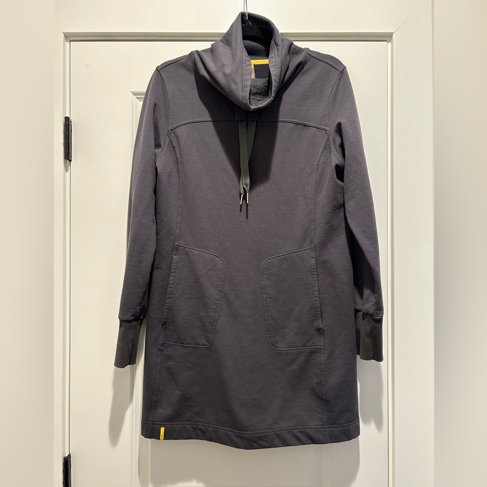 Lolë Gray Long Sleeve Sweatshirt Dress with Funnel Neck